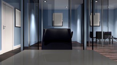 Toplantı odası. Ofis Binası yeni yerleşim bölgesinde. 3D parçalamak