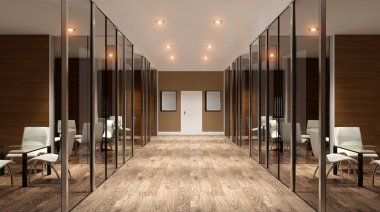 Toplantı odası. Dağlık modern ofis iç. 3D