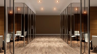 Toplantı odası. Dağlık modern ofis iç. 3D