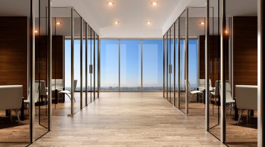  Ofis Binası yeni yerleşim bölgesinde. 3D render.