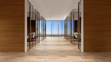  Dağlık modern ofis iç. 3D render.