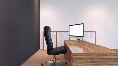 Dağlık modern ofis iç. 3D render.