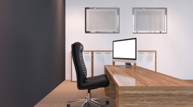 Dağlık modern ofis iç. 3D render.