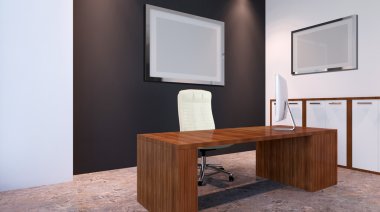Dağlık modern ofis iç. 3D render.
