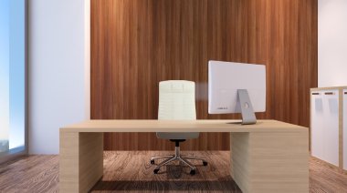 Dağlık modern ofis iç. 3D render.