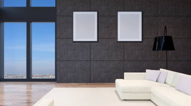 dinlenme odası tasarım. İç oturma odası. 3D render