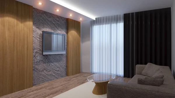 Canto acolhedor em uma casa residencial. Sala de estar interior. Rend 3d — Fotografia de Stock