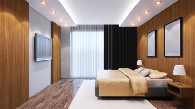 Yatak odaları modern tasarımı. 3D render