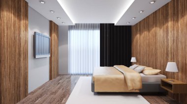 Yatak odaları modern tasarımı. 3D render