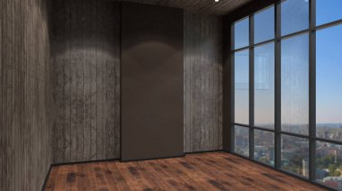 Boş oturma odası. Boş iç. 3D render