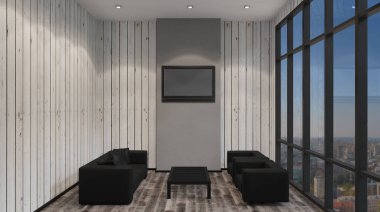 bir konut ev rahat köşede. İç oturma odası. 3D parçalamak