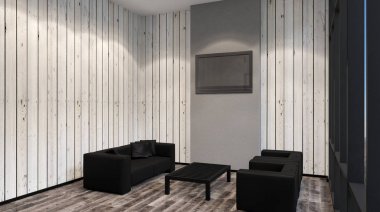 bir konut ev rahat köşede. İç oturma odası. 3D parçalamak