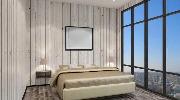 Das moderne Design der Schlafzimmer. 3D-Darstellung — Stockfoto