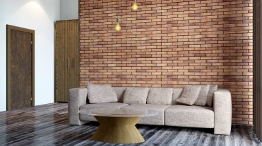 bir konut ev rahat köşede. İç oturma odası. 3D parçalamak