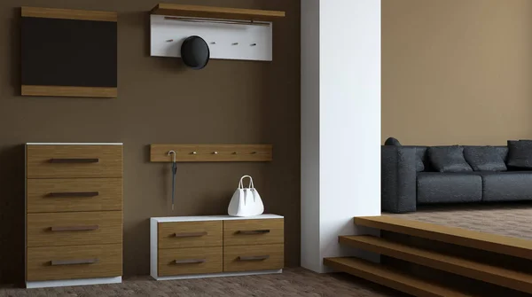 Modern koridor mobilya ile. 3D render