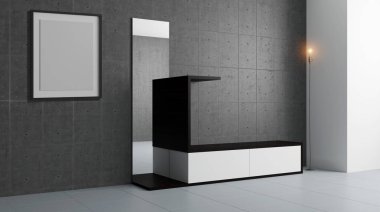 Modern koridorda mobilya ile. 3D render