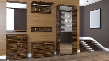 Modern iç küçük bir daire. koridor. 3D render