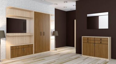 Modern iç küçük bir daire. koridor. 3D render