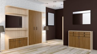 Modern iç küçük bir daire. koridor. 3D render
