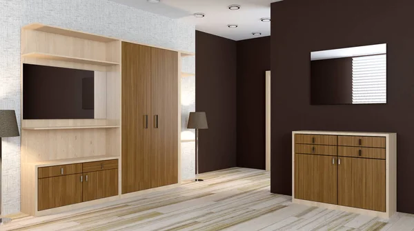 Interior modern dari sebuah apartemen kecil. Lorong. Perender 3D — Stok Foto