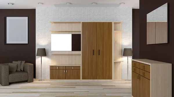 Interior modern dari sebuah apartemen kecil. Lorong. Perender 3D — Stok Foto