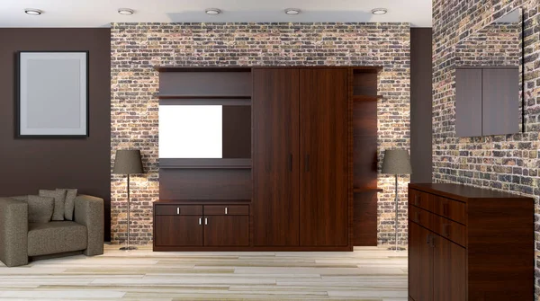 Современный интерьер небольшой квартиры. коридор. 3D рендеринг — стоковое фото