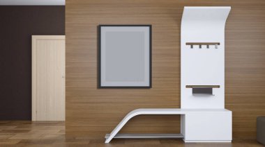 Mobilya kavramı. Koridor mobilya. 3D render