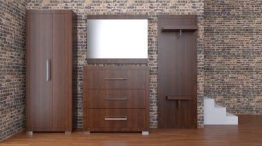 Modern iç küçük bir daire. koridor. 3D render