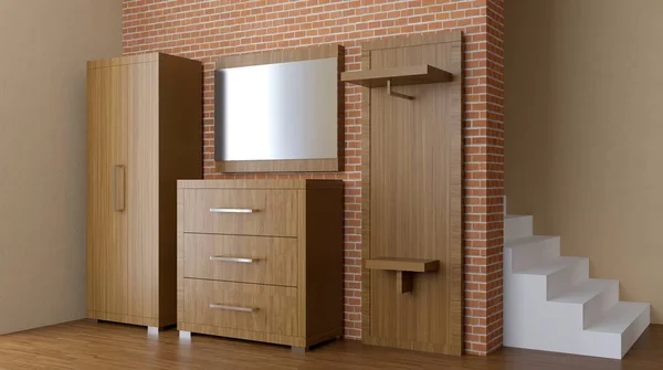 Interior moderno de un pequeño apartamento. pasillo. Renderizado 3D — Foto de Stock
