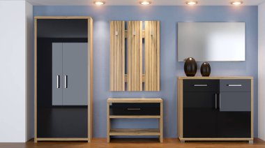 Modern iç küçük bir daire. koridor. 3D render