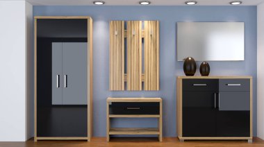 Modern iç küçük bir daire. koridor. 3D render