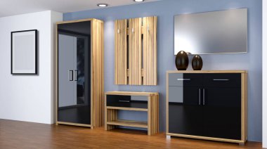 Modern iç küçük bir daire. koridor. 3D render