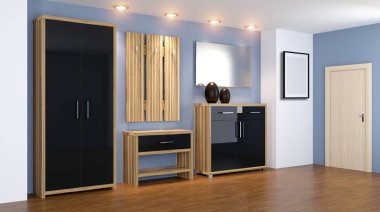 Modern iç küçük bir daire. koridor. 3D render