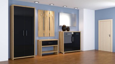 Modern iç küçük bir daire. koridor. 3D render