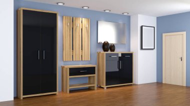 Modern iç küçük bir daire. koridor. 3D render