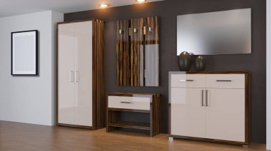 Modern iç küçük bir daire. koridor. 3D render