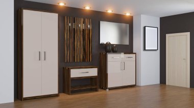 Modern iç küçük bir daire. koridor. 3D render