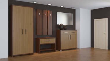 Modern iç küçük bir daire. koridor. 3D render