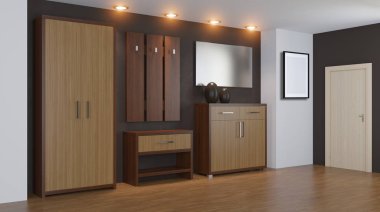 Modern iç küçük bir daire. koridor. 3D render