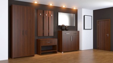 Modern iç küçük bir daire. koridor. 3D render