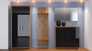 Modern iç küçük bir daire. koridor. 3D renderingmoder