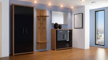 Modern iç küçük bir daire. koridor. 3D render