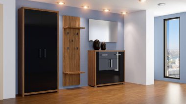 Modern iç küçük bir daire. koridor. 3D render