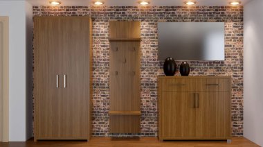 Modern iç küçük bir daire. koridor. 3D renderingmoder