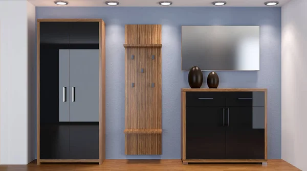 Interno moderno di un piccolo appartamento. corridoio. Rendering 3D Moder — Foto Stock