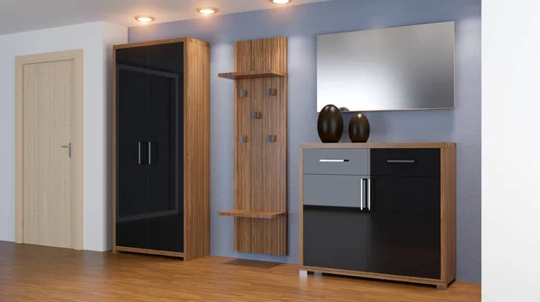 Interno moderno di un piccolo appartamento. corridoio. Rendering 3D — Foto Stock