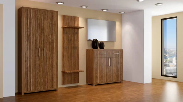 Interior modern dari sebuah apartemen kecil. Lorong. Perender 3D — Stok Foto