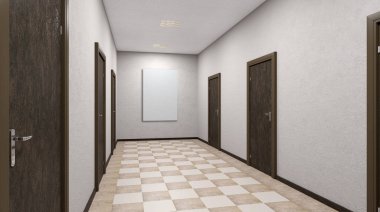 Ofis Binası koridorunda. 3D render