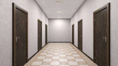 Ofis Binası koridorunda. 3D render