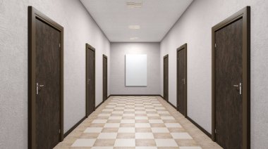 Ofis Binası koridorunda. 3D render